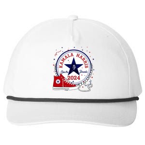 Kamala Harris 2024 Chucks And Pearls Comma La Cat Snapback Five-Panel Rope Hat