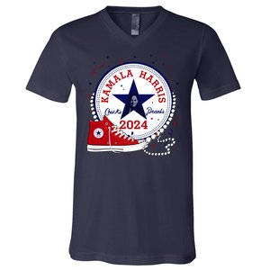 Kamala Harris 2024 Chucks And Pearls Comma La Cat V-Neck T-Shirt