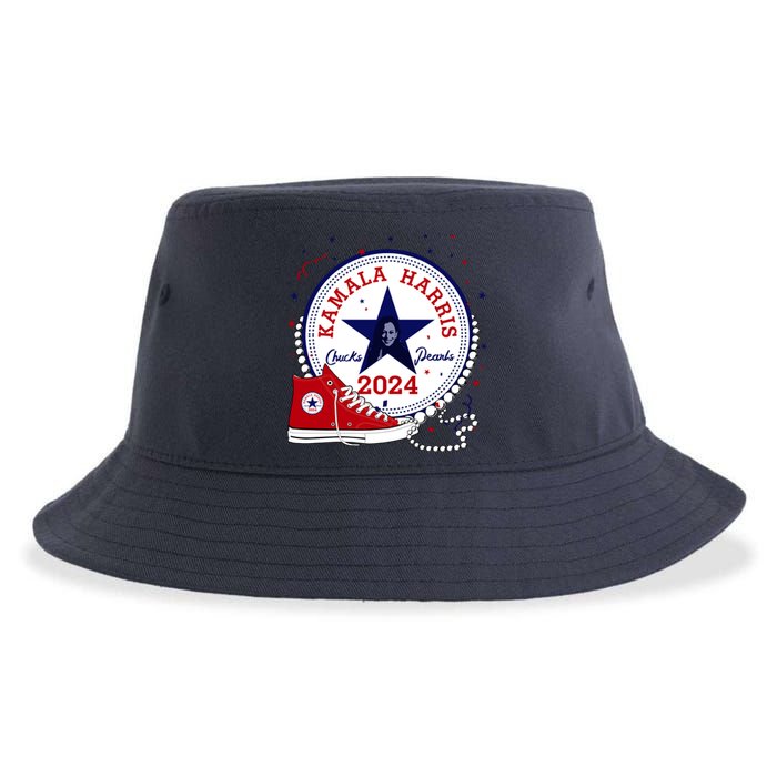 Kamala Harris 2024 Chucks And Pearls Comma La Cat Sustainable Bucket Hat