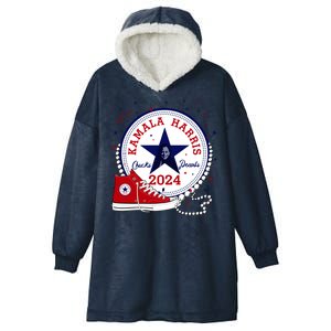 Kamala Harris 2024 Chucks And Pearls Comma La Cat Hooded Wearable Blanket