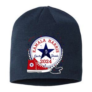 Kamala Harris 2024 Chucks And Pearls Comma La Cat Sustainable Beanie