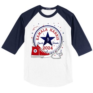 Kamala Harris 2024 Chucks And Pearls Comma La Cat Baseball Sleeve Shirt