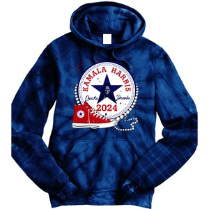 Kamala Harris 2024 Chucks And Pearls Comma La Cat Tie Dye Hoodie