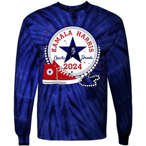 Kamala Harris 2024 Chucks And Pearls Comma La Cat Tie-Dye Long Sleeve Shirt