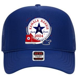 Kamala Harris 2024 Chucks And Pearls Comma La Cat High Crown Mesh Back Trucker Hat