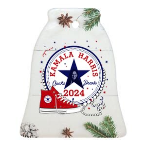 Kamala Harris 2024 Chucks And Pearls Comma La Cat Ceramic Bell Ornament