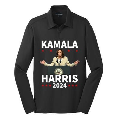 Kamala Harris 2024 Support Graphic Silk Touch Performance Long Sleeve Polo