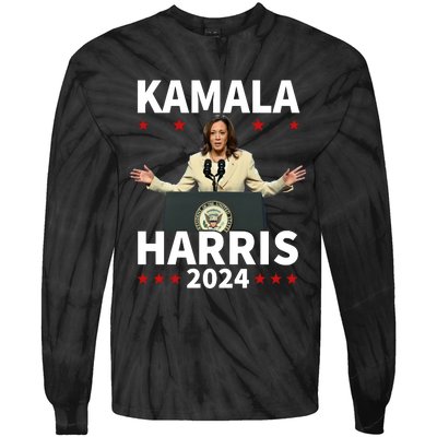 Kamala Harris 2024 Support Graphic Tie-Dye Long Sleeve Shirt