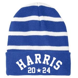 Kamala Harris 2024 Sporty Style Logo Striped Beanie with Solid Band