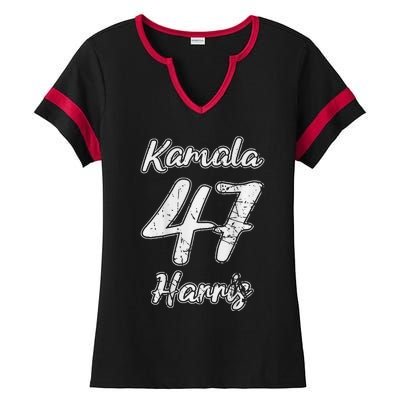 Kamala Harris 2024 Distressed President Election Ladies Halftime Notch Neck Tee