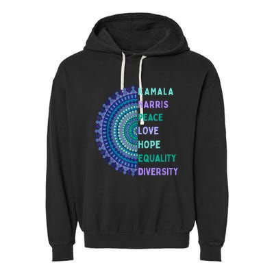 Kamala Harris 2024. Peace Love Hope Equality Diversity Garment-Dyed Fleece Hoodie