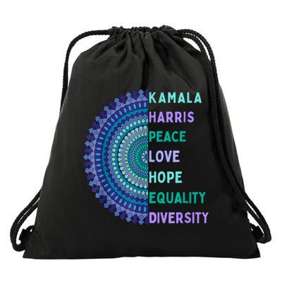 Kamala Harris 2024. Peace Love Hope Equality Diversity Drawstring Bag