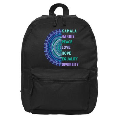 Kamala Harris 2024. Peace Love Hope Equality Diversity 16 in Basic Backpack