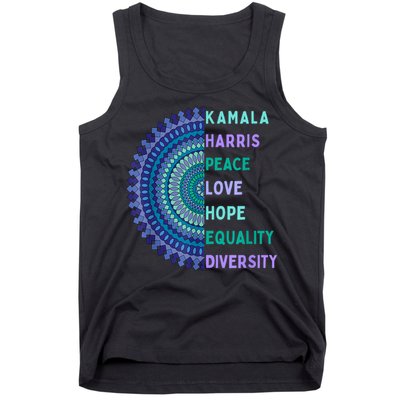 Kamala Harris 2024. Peace Love Hope Equality Diversity Tank Top