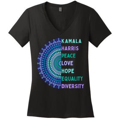 Kamala Harris 2024. Peace Love Hope Equality Diversity Women's V-Neck T-Shirt