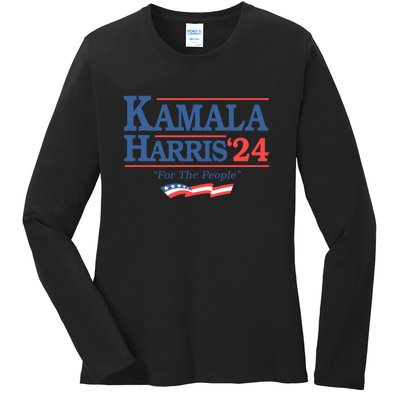 Kamala Harris 2024 For The People Slogan Graphic Ladies Long Sleeve Shirt