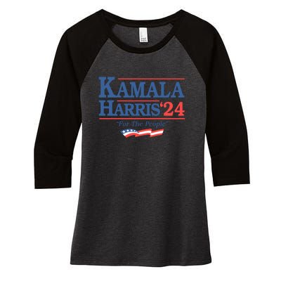 Kamala Harris 2024 For The People Slogan Graphic Women's Tri-Blend 3/4-Sleeve Raglan Shirt