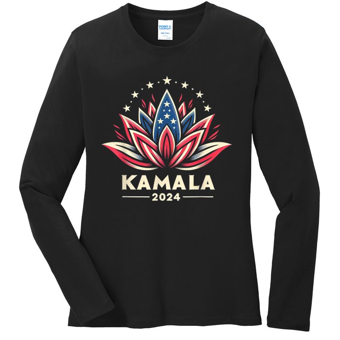 Kamala Harris 2024 Presidential Campaign American Lotus Ladies Long Sleeve Shirt