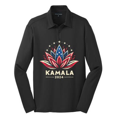 Kamala Harris 2024 Presidential Campaign American Lotus Gift Silk Touch Performance Long Sleeve Polo