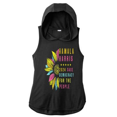 Kamala Harris 2024 Save Democracy For The People Sunflower Ladies PosiCharge Tri-Blend Wicking Draft Hoodie Tank