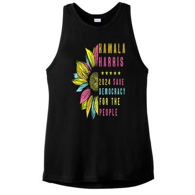 Kamala Harris 2024 Save Democracy For The People Sunflower Ladies PosiCharge Tri-Blend Wicking Tank