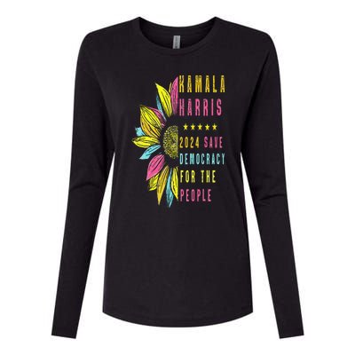 Kamala Harris 2024 Save Democracy For The People Sunflower Womens Cotton Relaxed Long Sleeve T-Shirt