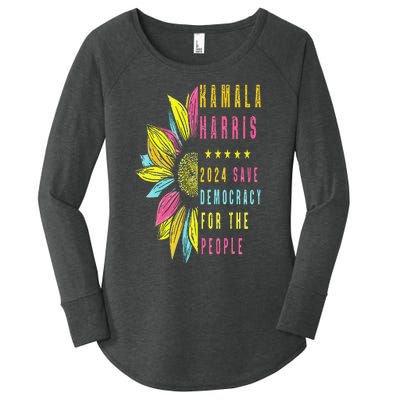 Kamala Harris 2024 Save Democracy For The People Sunflower Women's Perfect Tri Tunic Long Sleeve Shirt