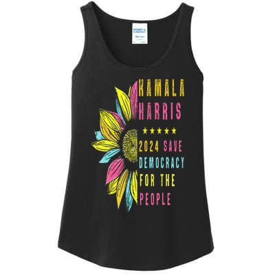 Kamala Harris 2024 Save Democracy For The People Sunflower Ladies Essential Tank