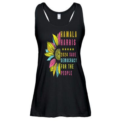 Kamala Harris 2024 Save Democracy For The People Sunflower Ladies Essential Flowy Tank