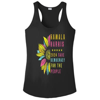 Kamala Harris 2024 Save Democracy For The People Sunflower Ladies PosiCharge Competitor Racerback Tank