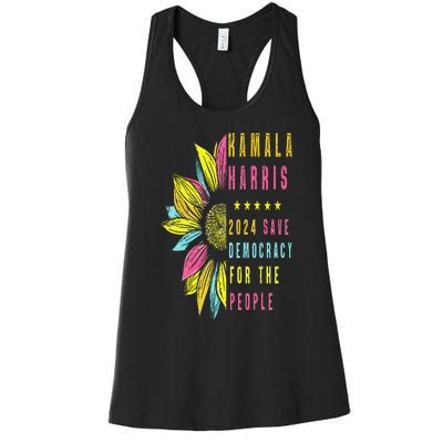 Kamala Harris 2024 Save Democracy For The People Sunflower Women's Racerback Tank