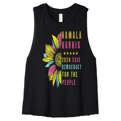 Kamala Harris 2024 Save Democracy For The People Sunflower Women's Racerback Cropped Tank