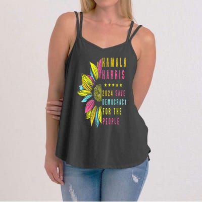 Kamala Harris 2024 Save Democracy For The People Sunflower Women's Strappy Tank