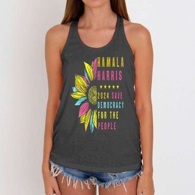 Kamala Harris 2024 Save Democracy For The People Sunflower Women's Knotted Racerback Tank