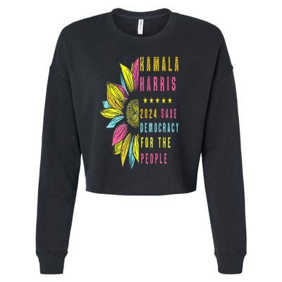 Kamala Harris 2024 Save Democracy For The People Sunflower Cropped Pullover Crew