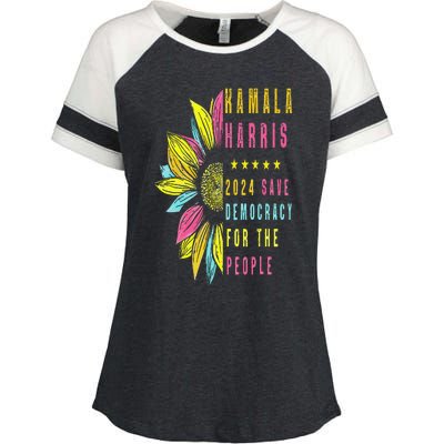 Kamala Harris 2024 Save Democracy For The People Sunflower Enza Ladies Jersey Colorblock Tee