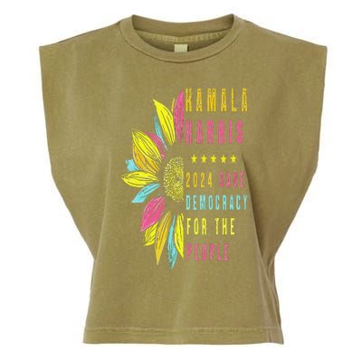 Kamala Harris 2024 Save Democracy For The People Sunflower Garment-Dyed Women's Muscle Tee