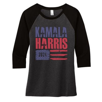 Kamala Harris 2024 Support Graphic Women's Tri-Blend 3/4-Sleeve Raglan Shirt