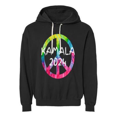 Kamala Harris 2024 Tie Dye Peace Sign Kamala Election Garment-Dyed Fleece Hoodie