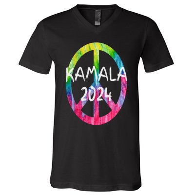 Kamala Harris 2024 Tie Dye Peace Sign Kamala Election V-Neck T-Shirt