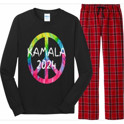 Kamala Harris 2024 Tie Dye Peace Sign Kamala Election Long Sleeve Pajama Set