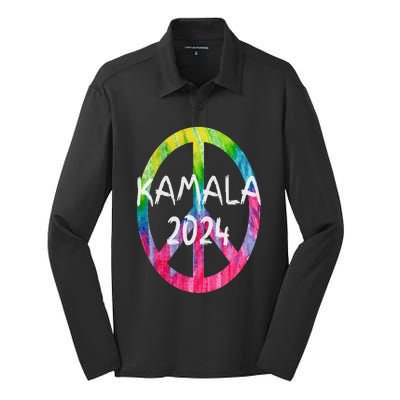 Kamala Harris 2024 Tie Dye Peace Sign Kamala Election Silk Touch Performance Long Sleeve Polo