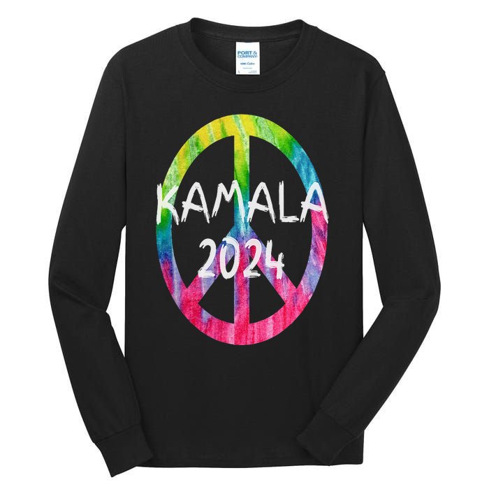 Kamala Harris 2024 Tie Dye Peace Sign Kamala Election Tall Long Sleeve T-Shirt