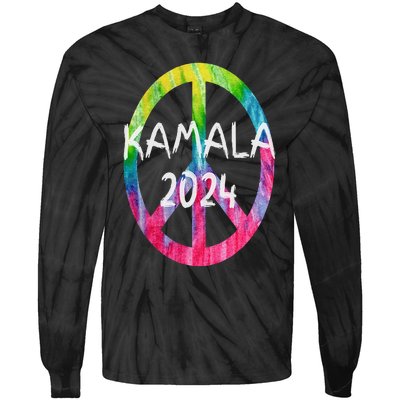 Kamala Harris 2024 Tie Dye Peace Sign Kamala Election Tie-Dye Long Sleeve Shirt