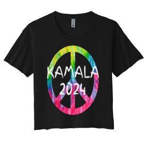 Kamala Harris 2024 Tie Dye Peace Sign Kamala Election Women's Crop Top Tee