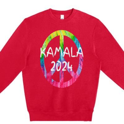 Kamala Harris 2024 Tie Dye Peace Sign Kamala Election Premium Crewneck Sweatshirt