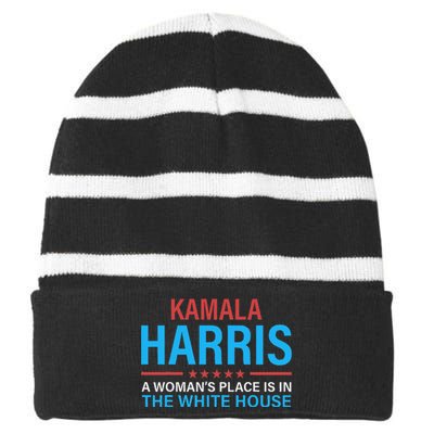 Kamala Harris 2024 A WomanS Place Is In The White House Gift Striped Beanie with Solid Band