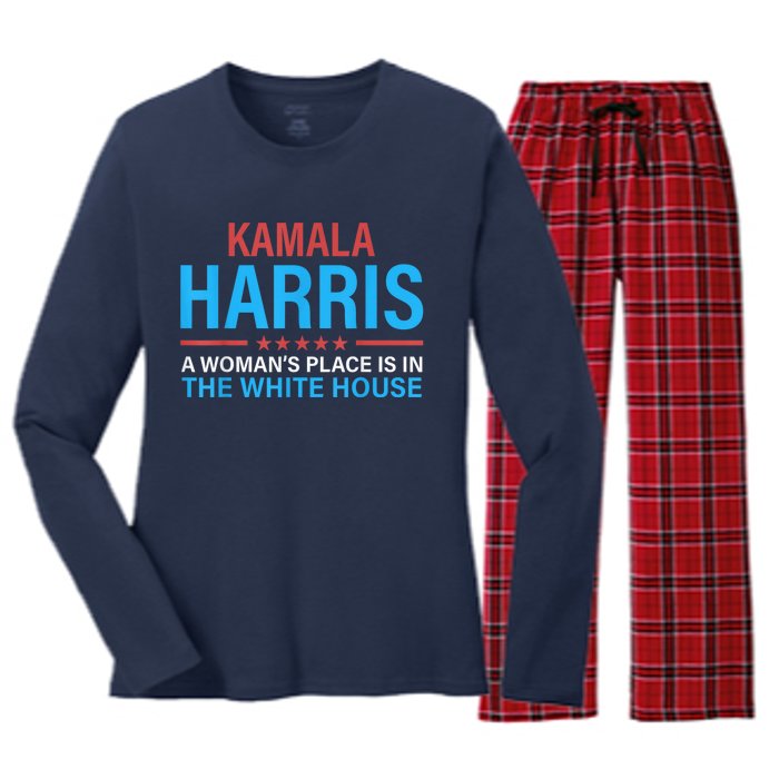 Kamala Harris 2024 A WomanS Place Is In The White House President Kamalaharris Women's Long Sleeve Flannel Pajama Set 