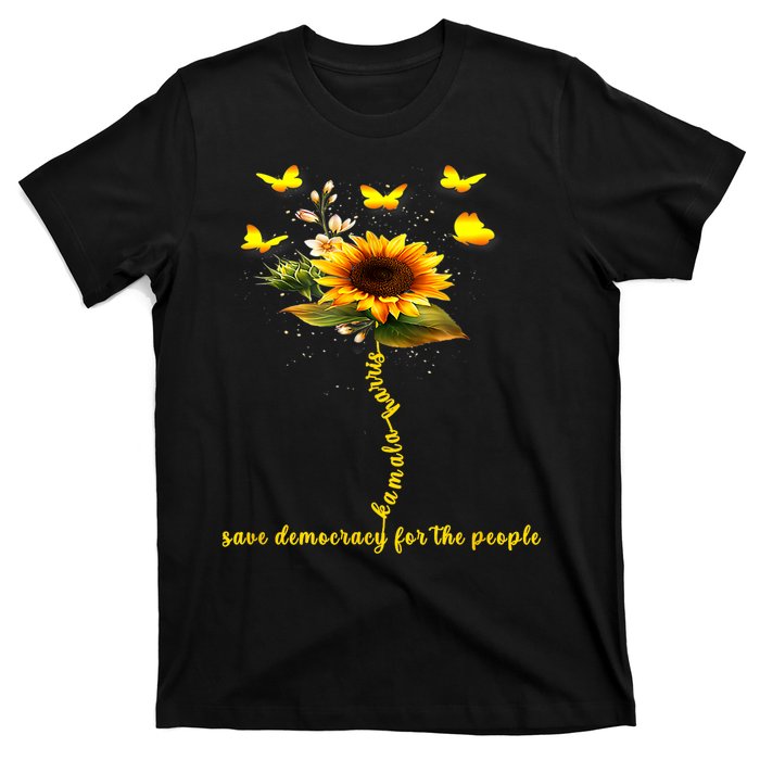 Kamala Harris 2024 Save Democracy For The People Sunflower T-Shirt