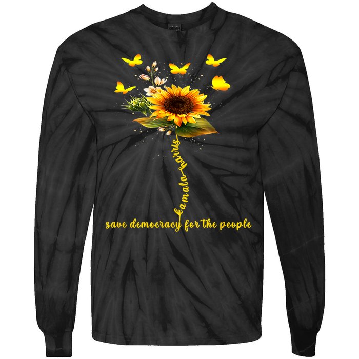 Kamala Harris 2024 Save Democracy For The People Sunflower Tie-Dye Long Sleeve Shirt